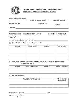 Application for Duplicate Official Receipt