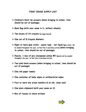 First Grade School Supply List