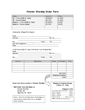 Forever Worship Order Form