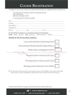 University of Tennessee Course Registration Form