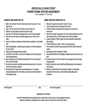Green Hills Head Start Parent Home Visitor Agreement