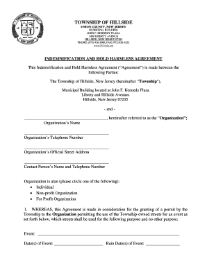 Real estate hold harmless agreement - INDEMNIFICATION AND HOLD HARMLESS AGREEMENT Township - hillsidenj