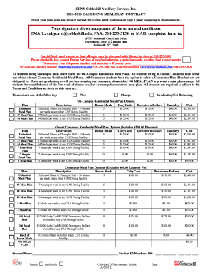 SUNY Cobleskill Meal Plan Contract
