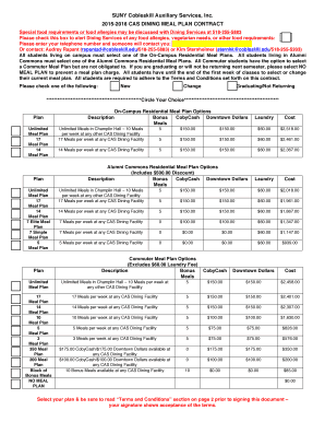 SUNY Cobleskill 2015-2016 Meal Plan Contract