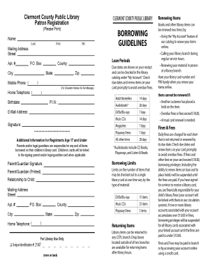Clermont County Public Library Patron Registration Form