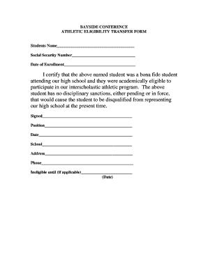 Bayside Conference Athletic Eligibility Transfer Form