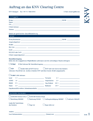 Auftrag an das KNV Clearing Centre