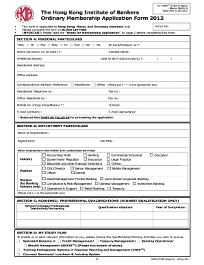 Hong Kong Institute of Bankers Membership Application Form