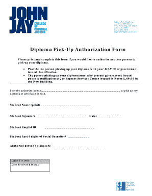 Diploma Pick-Up Authorization Form