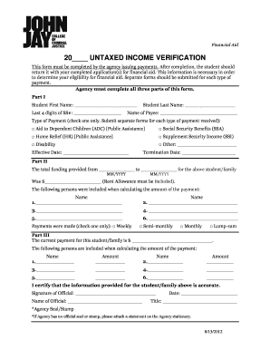 Untaxed Income Verification for Financial Aid