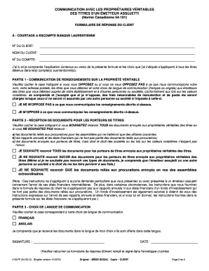 Formulaire de réponse du client - Communication avec les propriétaires véritables des titres d'un émetteur assujetti