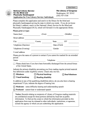 Library of Congress Application for Free Library Service