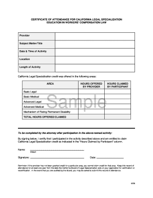 Certificate of Attendance for California Legal Specialization