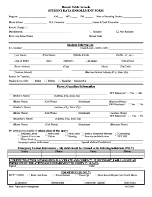 Student Data Enrollment Form