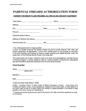 Parental Firearm Authorization Form