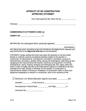 Affidavit of No Construction