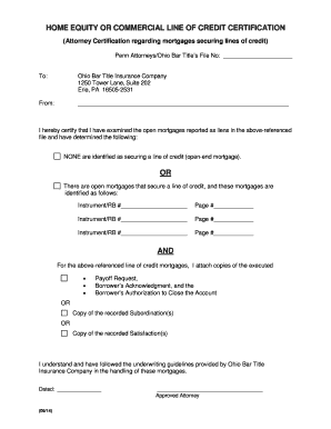 Attorney Certification for Line of Credit Mortgages