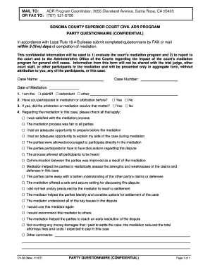 Sonoma County Civil ADR Party Questionnaire