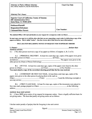 California Temporary Order Notice Form