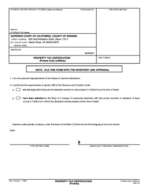 California Property Tax Certification Form
