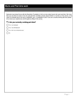 UK Part-Time Work Survey for Mothers