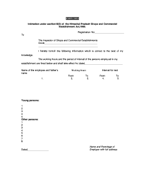 Himachal Pradesh Shops and Commercial Establishment Form 6