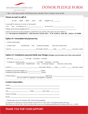 AIDS Resource Center Ohio Donor Pledge Form