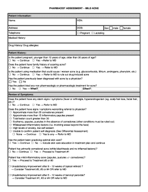 Pharmacist Assessment Form for Mild Acne