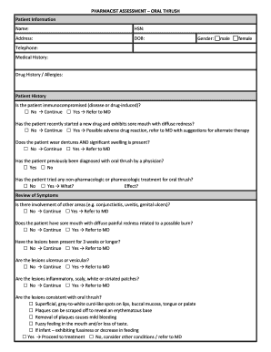 Pharmacist Assessment Form for Oral Thrush