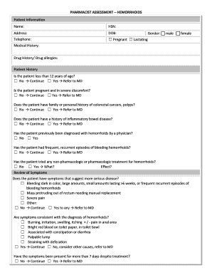 Pharmacist Assessment Form for Hemorrhoids