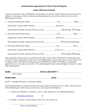 Authorization Agreement for Direct Payroll Deposit