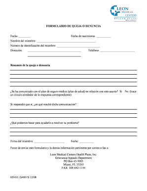 Formulario de Queja o Denuncia