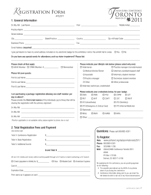 AAHA OVMA Conference Toronto 2011 Registration Form