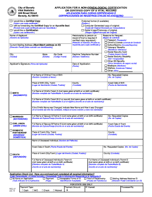 New Jersey Non-Genealogical Vital Record Application