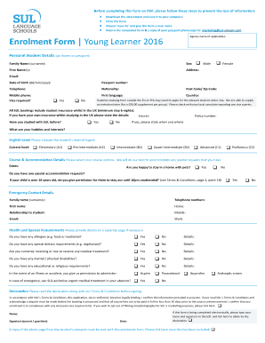 Fillable Online Enrolment Form Young Learner 2016 Fax Email Print - pdfFiller