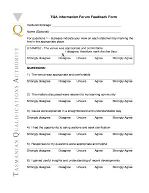 TQA Information Forum Feedback Form