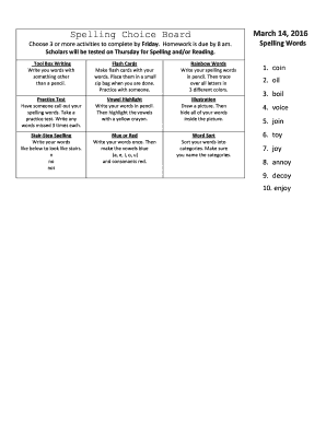 Spelling Homework Assignment