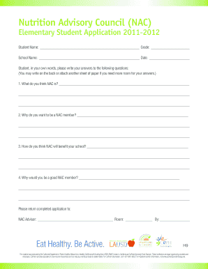 Nutrition Advisory Council Student Application