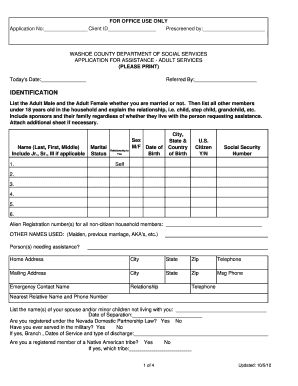 Application for Assistance - Adult Services