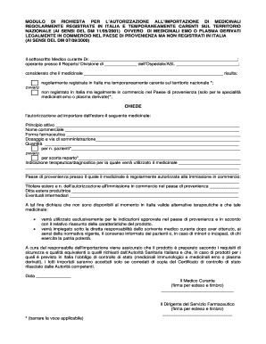 Modulo di Richiesta per l’Autorizzazione all’Importazione di Medicinali
