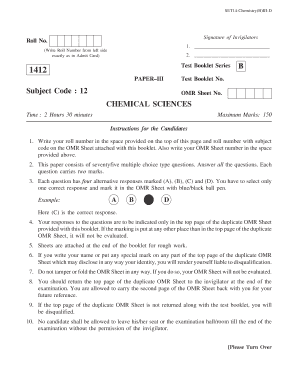 Chemical Sciences Exam Paper III