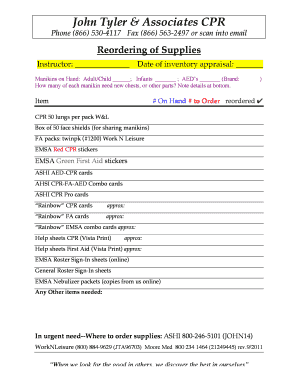 CPR Supplies Reorder Form