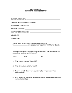 Washoe County Reference Check Form