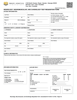 Neurology, Neuromuscular, and Cardiology Test Requisition Form