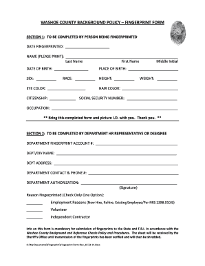 Washoe County Background Fingerprint Form