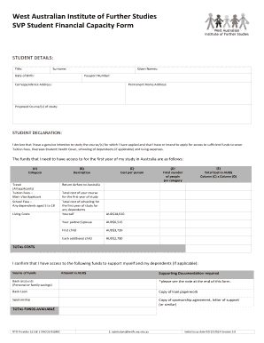 Fillable Online West Australian Institute Further Studies SVP Student Fax Email -