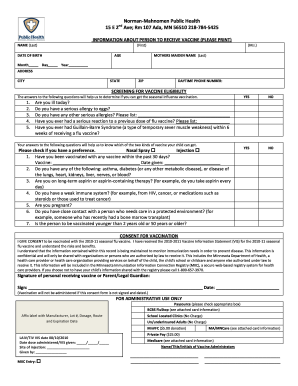 2010-11 Seasonal Flu Vaccine Consent Form