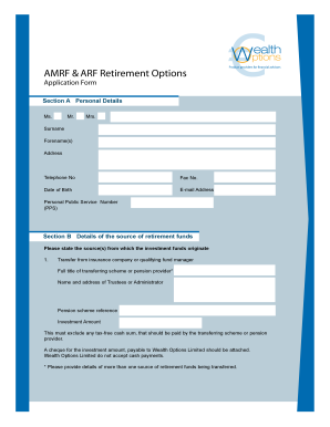 AMRF & ARF Retirement Options Application Form