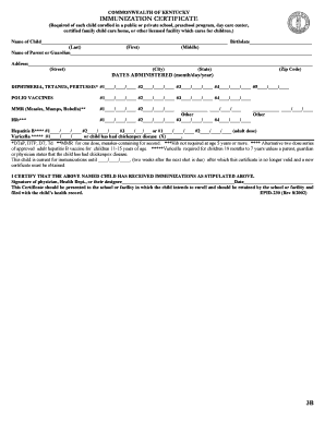 Kentucky Immunization Certificate