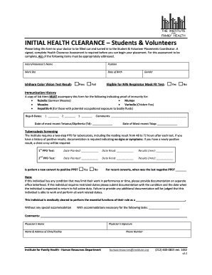 Initial Health Clearance Form